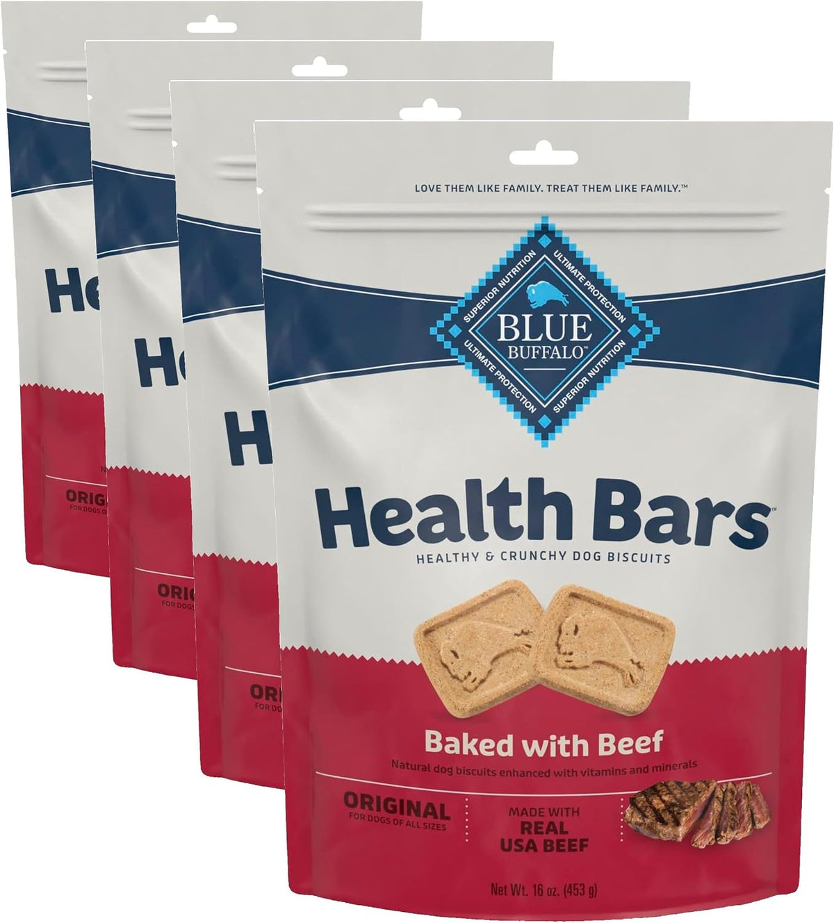 Blue Buffalo Health Bars Beef Dog Biscuits, 16 oz,1 Pound (Pack of 4)