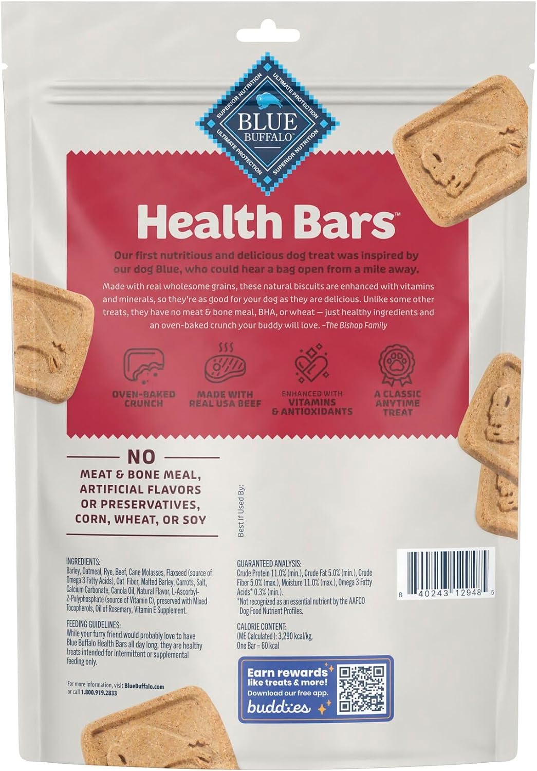 Blue Buffalo Health Bars Beef Dog Biscuits, 16 oz,1 Pound (Pack of 4)