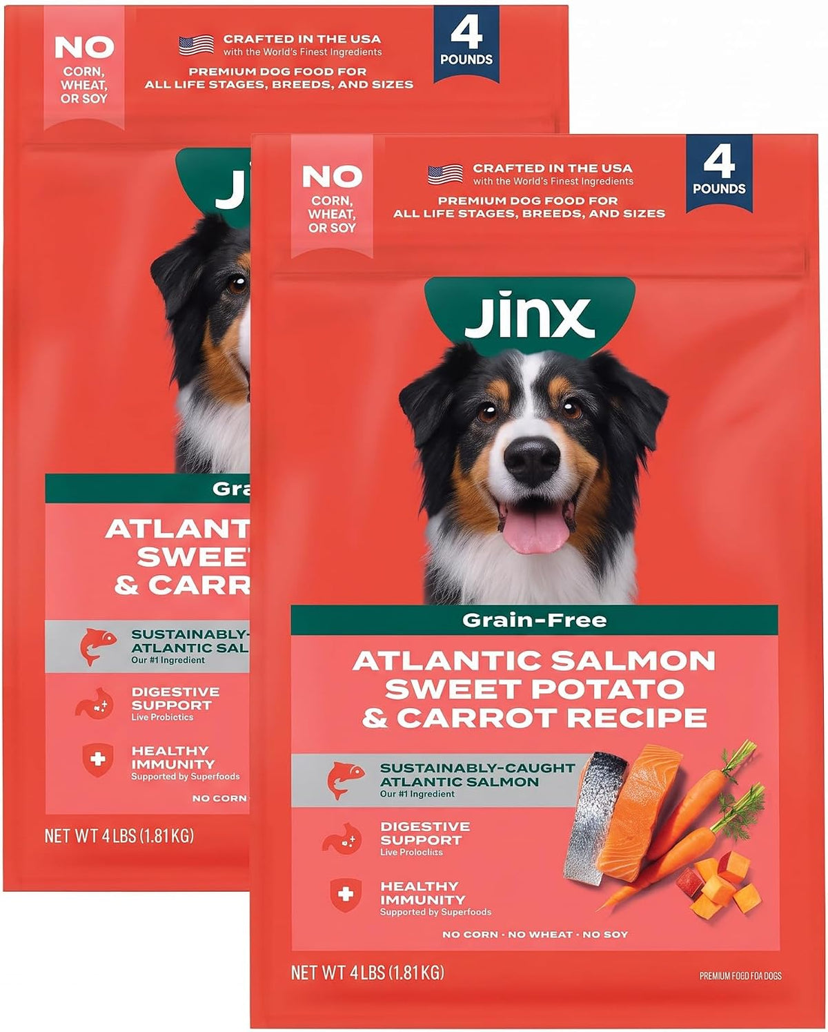 Jinx Grain Free Dry Dog Food - Real Salmon, Sweet Potato & Carrot, 4lb - 4 Pound (Pack of 2)