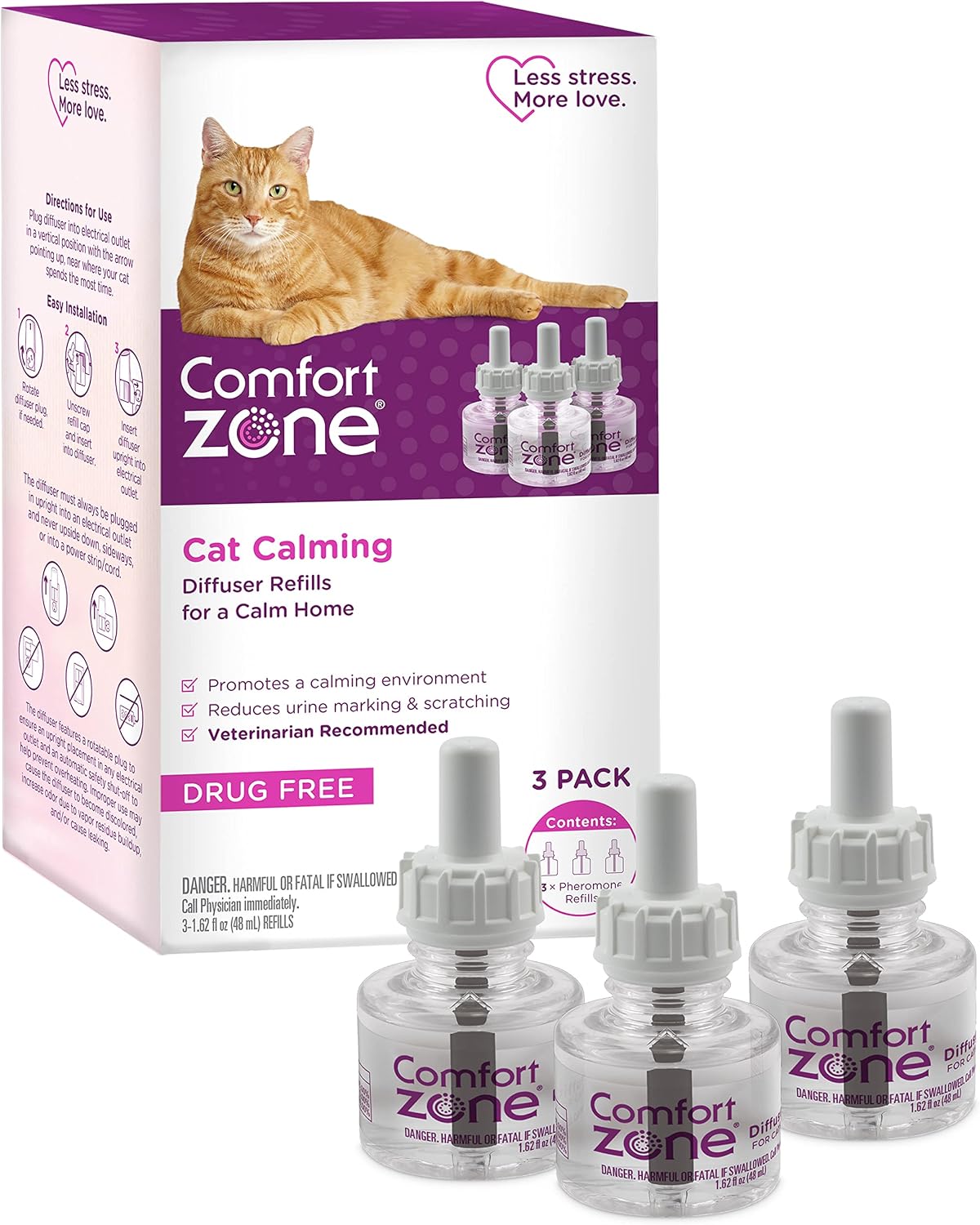 Comfort Zone Cat Calming Diffuser Refill, 3 Pack of 30-Day Refills