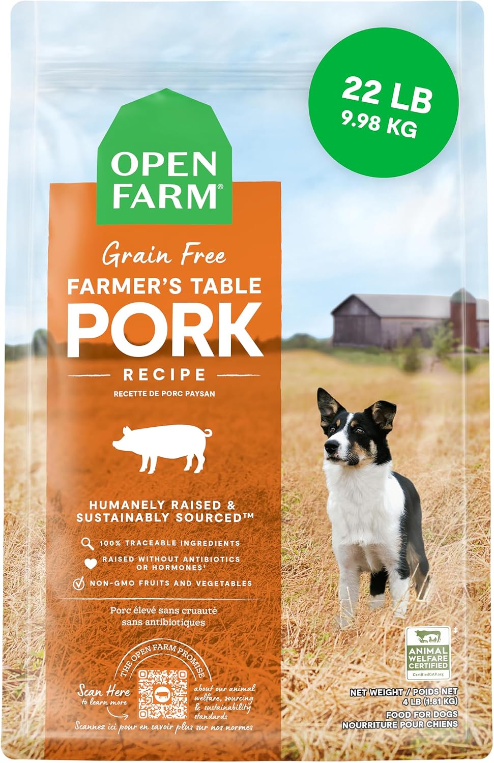 Open Farm Grain Free Dry Dog Food, Pork Kibble, 22lb Bag, 2 Pound (Pack of 1)