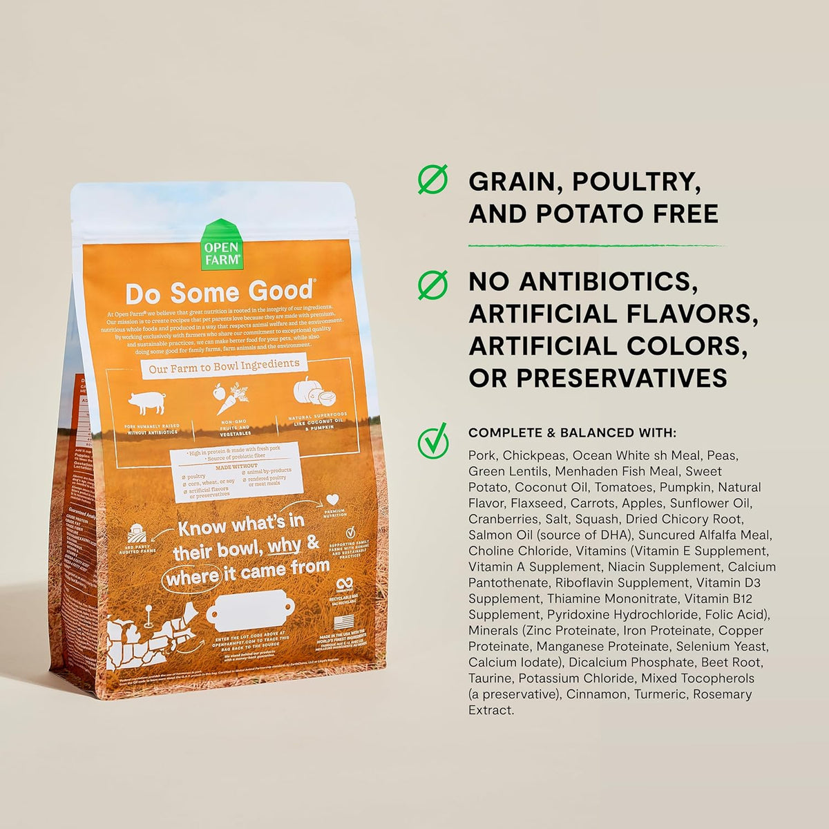 Open Farm Grain Free Dry Dog Food, Pork Kibble, 22lb Bag, 2 Pound (Pack of 1)