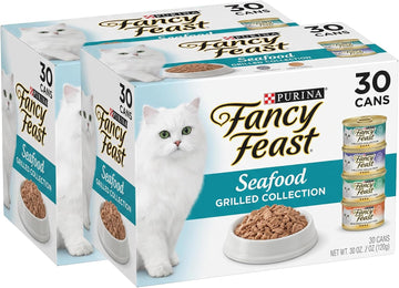 Fancy Feast Purina Grilled Wet Cat Food Seafood Collection in Wet Cat Food Variety Pack - 3 oz. Cans,(Pack of 60)