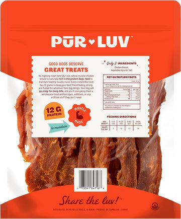 Pur Luv Dog Treats, Chicken Jerky Dog Treat with Real Chicken Breast, 16 oz